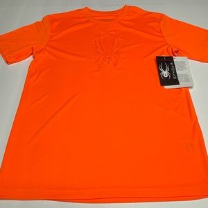 Spyder DryWeb Active Wear Shirt Boys Size Large Bright Orange Short Sleeve
